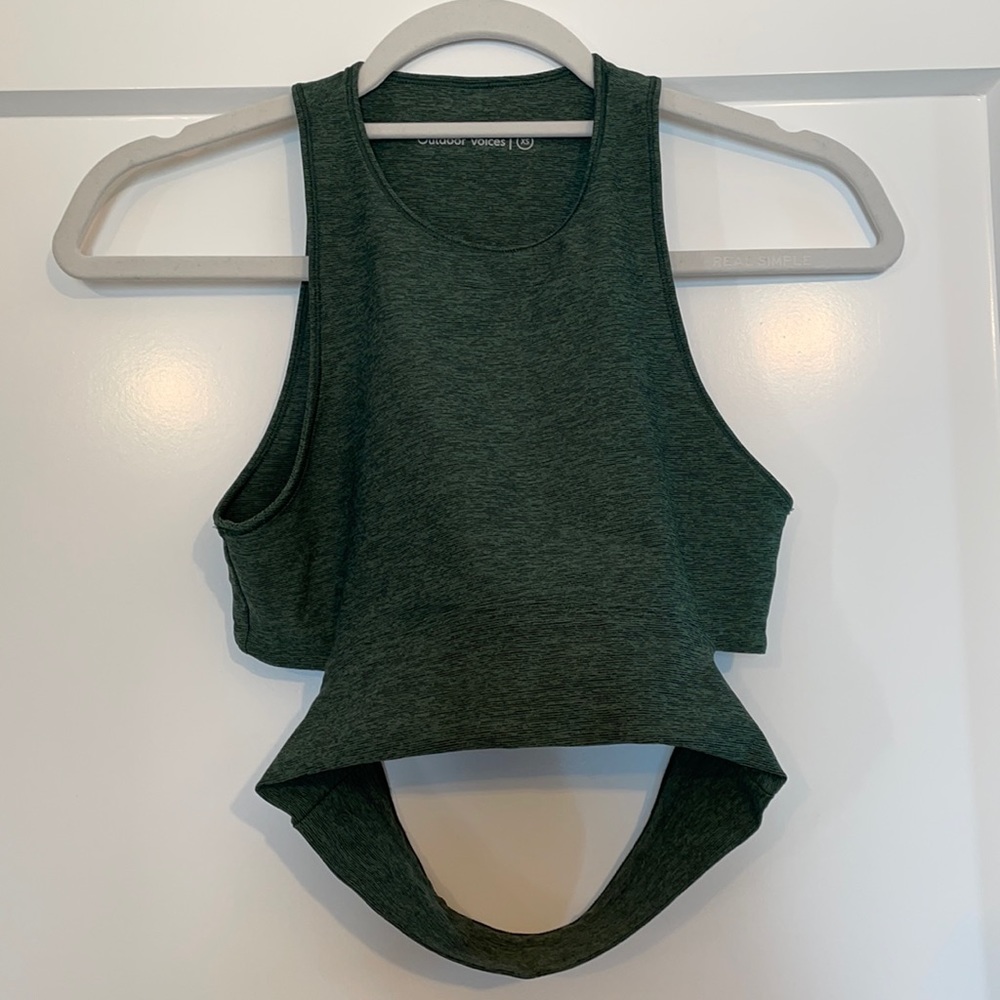 Hunter green slash back crop top